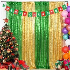 Juya Delight Sequin Backdrop Curtain,2PCS 2FTx8ft Glitter Backdrop Curtain for Party,Birthday,Christmas Wedding Decoration,Green
