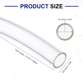 sourcing map PVC Tubing, 12mm ID x 16mm OD - 13 Feet Long Clear Vinyl Water Pipe, Lightweight Plastic Flexible Water Pipe for Aquaponics, Air Hose, Irrigation