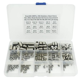 Guard4U 280Pcs 304-Stainless Steel Metric Hex Allen Head Socket Set Screw Assortment Kit, for M2.5 M3 M4 M5 M6 M8 M10 (14 Sizes)