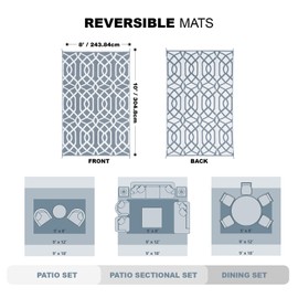 wikiwiki Outdoor Rug, 8x10ft Waterproof Reversible Mat Indoor Outdoor Rugs Carpet, Small Area Rug Plastic Straw Rug for Patio Deck Balcony Pool RV Camping Beach Picnic, Grey, Rugscape Series