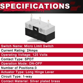 MKBKLLJY Pack of 50 Limit Switches Micro Switch AC 2A 125V 3-Pin SPDT Hinge Lever Momentary Push Button Micro Limit Switch 13.5 mm 1 N/O 1 Opener Rocker Switch Snap Switch with Solder Wire