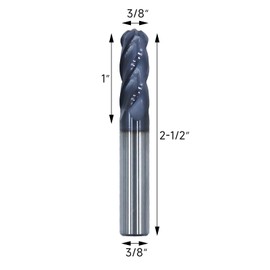 3/8in Ball Nose Solid Carbide End Mill,4 Flute,Variable Helix Bits Tool for Medium Hardness Steel, Brass, Iron