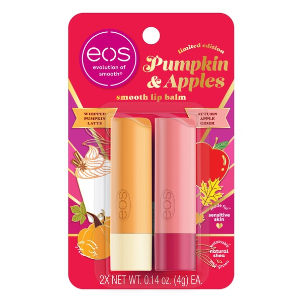 eos Limited Edition Smooth Lip Balm, Whipped Pumpkin Latte & Autumn Apple Cider, Made for Sensitive Skin, All-Day Moisture, Multicolor, 2 Piece set
