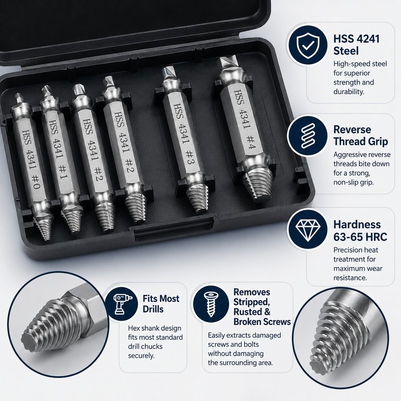 Damaged Screw Extractor Set for Repairs – HSS Drill Bit