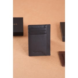 Leather Card Holder Wallet - Hand-Stitched Full Grain Leather Mens Wallet, Use as Credit Card Wallet or ID Card Holder. Great for Gifting - dad Gifts for Men from bark&bison (6 Pocket, Black)