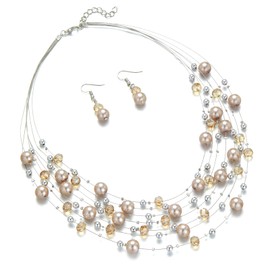 Layered Pearl Beaded Necklaces for Women Multi Layered Pearl Choker Necklace Boho Jewelry for Women Gifts for Mom(Champagne)