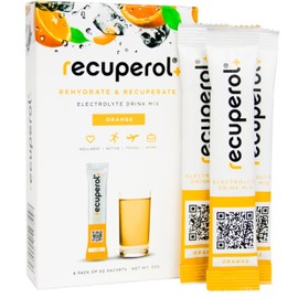 Recuperol Rehydration & Recovery Electrolytes Powder Supplement for Dehydration, 6 Sachets, Replace Mineral Salts & Fluids, Zinc, Vitamin C, B12, D3, Potassium, Natural Orange Flavour