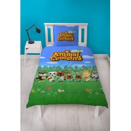 Familando Animal Crossing Bed Linen for Children, New Horizons, Girls' Bed Linen 135 x 200 cm, 80 x 80 cm, 100% Cotton, Colourful Bed Linen with Animals and Zip