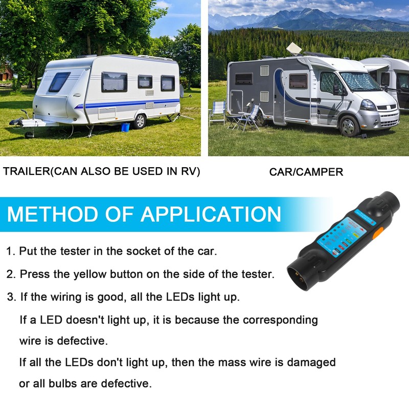 AOHEWEI 7-Pin Trailer Tester Tester for Lights Plug Socket 12