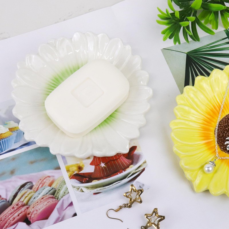Self Draining Soap Dish Inspired by Daisy Flower Ceramic Waterfall