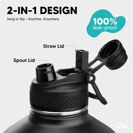 Swigina [2-IN-1 LID] Gallon Insulated Water Bottle with Silicone Boot (48hrs Cold/24hrs Hot) - DIY Stickers, Leakproof, BPA Free, 128 oz
