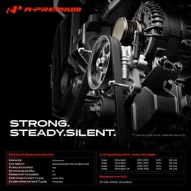 A-Premium Power Steering Pump, with Pulley, Compatible with Jeep Wrangler 2012-2017, Wrangler JK 2018, 3.6L Gas, Replace # 5154400AC
