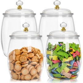 Tosnail 4-Pack Candy and Cookie Jars with Lids, 0.5 Gallon Clear Plastic Food Storage Containers, 64 Oz Wide Mouth Airtight Kitchen Canisters for Home, Kitchen,
