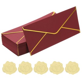 PATIKIL #10 150GSM Pretty Business Mailing Envelopes, 50Pcs 4.1 x 9.5" Self Seal Standard Letter Size Envelopes with Gold Border and Stickers for Christmas Wedding Cards, Burgundy