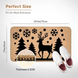 Turamurra Reindeer Christmas Doormat for Front Door Outdoor Indoor, Non-Slip Welcome Mat with Winter Forest Deer, Entry Rug for Porch, Home, Office, Living Room, Bathroom Decor 29.5x17 Inch