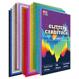 Glitter Cardstock 100 Sheets, A4 Cardstock Paper - 20 Assorted Colors, 250 GSM Card stock Glitter Paper Sparkly Paper for DIY Crafts, Scrapbooking, Card Making