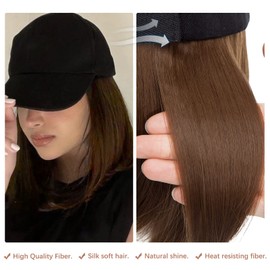 SEGO Baseball Cap with Hair Extensions for Women Heat Resistant Synthetic 6'' Adjustable Short Straight Hairpiece Replacement Wigs in Hat for Girls