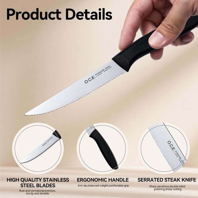 O.C.E. Steak Knives, Steak Knives Set of 4, High Carbon