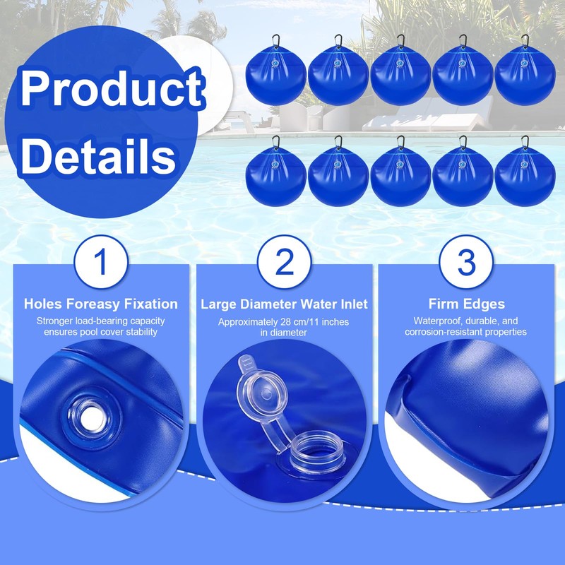 Pool Cover Weights with Hooks, Heavy Duty Thick PVC Leakproof