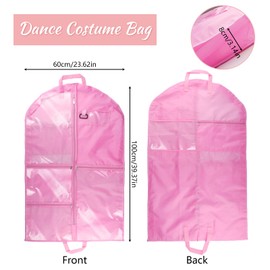 Dance Costume Bag, 40 x 24 inch Kids Suit Bag, Foldable Hanging Dress Bags, Waterproof Clothes Covers with 4 Zipper Pockets and ID Slot, Travel Storage Bag for Dancers, Kids, Women (Pink)