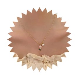 Iaceble Vintage Tulip Flower Pendent Necklace Pink Tulip Necklace Pearl Flower Necklace Enamel Floral Necklace Tulip Bulbs Necklace Jewelry for Women