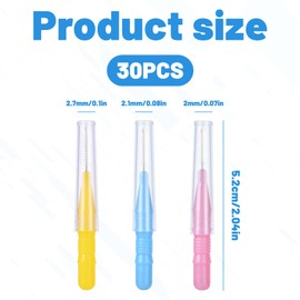 Interdental Brushes Set,30 PCS Braces Brush,Dental Brushes,Mini Toothbrush Dental Tooth Flossing,Floss Brushes,Tooth Cleaning Tool for Cleaning Gaps Between Teeth(3 Colors, 3 Sizes)