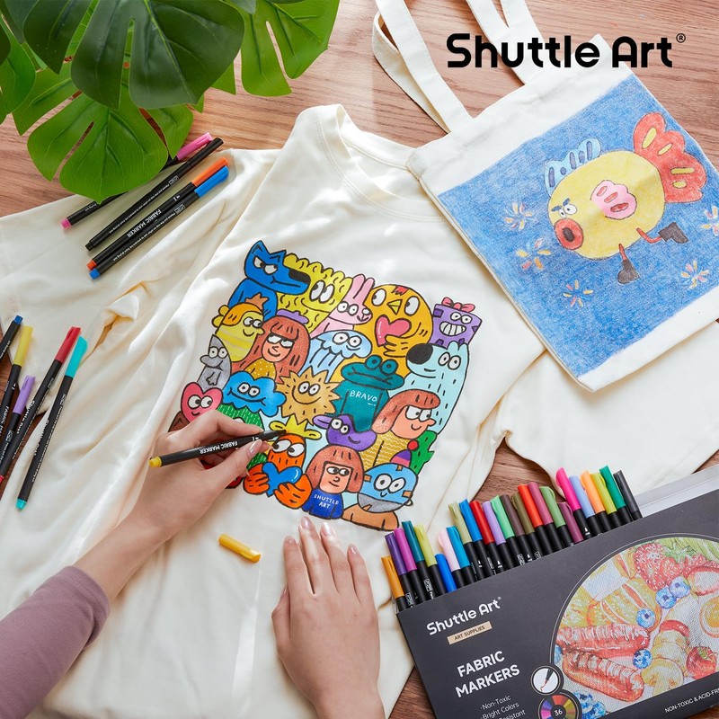 Shuttle Art Fabric Pens, Set of 36 Colors, Fabric Markers,
