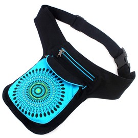 Casual Ethnic Design Fabric Waist Bag 3 Zip Pockets One Size (18 x 16 x 3 cm) Black Mb-1 Blue, Mb-1 Blue