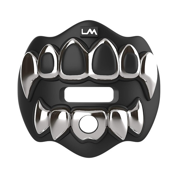 Loudmouth Football Mouth Guard | 3D Chrome Grillz Adult & Youth Mouth Guard | Mouth Piece for Sports | Maximum Air Flow Mouth Guards | Lip and Teeth Protector (3D Grillz - Chrome Black / Silver)