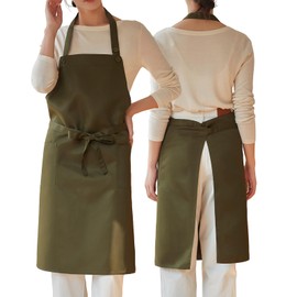 FYZSJWL Women's Waterproof Neck Apron, Solid Color, With Pockets, Wrinkle Resistant, Cafe, Nursery, Nordic Style, Stylish, Unisex, green