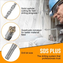flintronic SDS-Plus Drill Bit Set, Dia 8mm 160mm Lenth Cross Drill Bits, Rotary Hammer Drill for Drill Holes in Concrete, Ceramic Tile, Stone, Metal, Plastic & Multi-Layer Materials