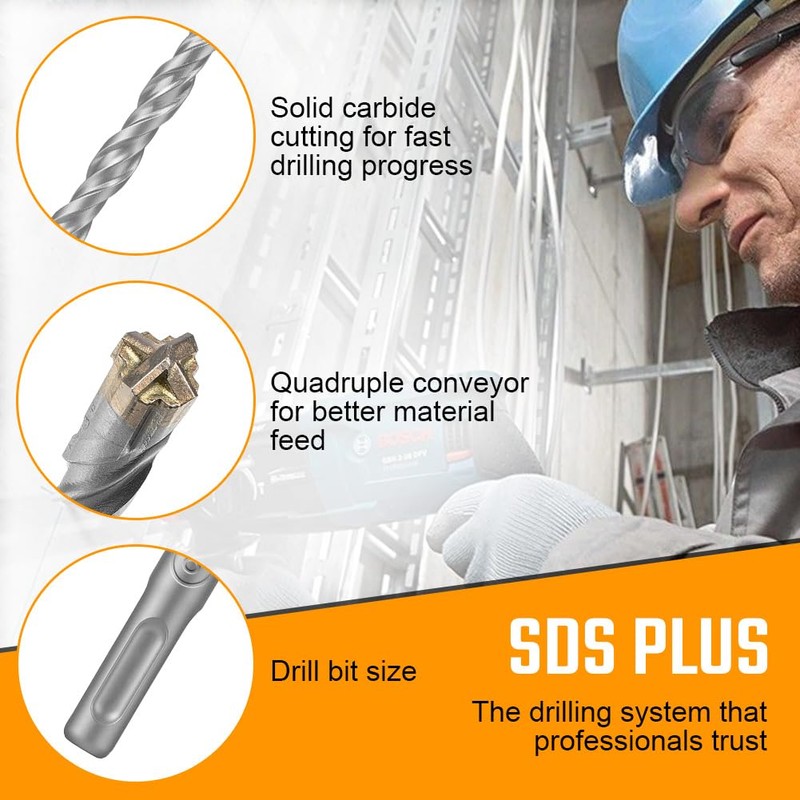 flintronic SDS-Plus Drill Bit Set, Dia 8mm 160mm Lenth Cross