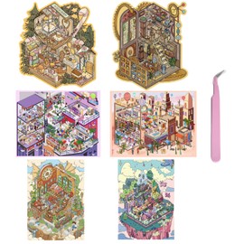 6 Sets Large Size DIY 3D Sticker Scene,Sticker Therapy for Adult,Cute Cartoon Miniature Room Scene Stickers for Adult Kids Girls Relief Stress and Pass The Time