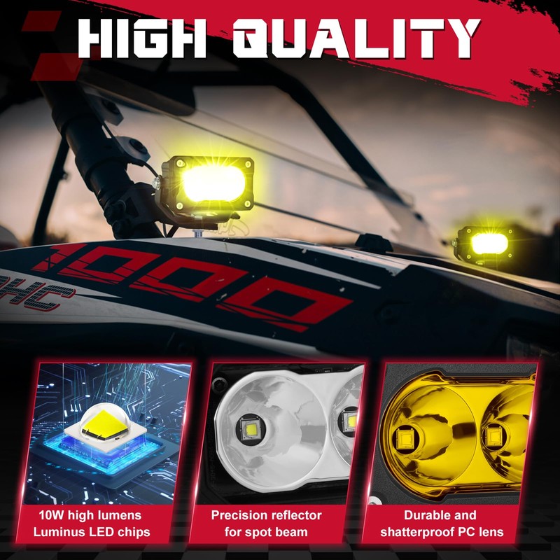 OFFROADTOWN Yellow LED Pods 2PCS 3 Inch Driving Lights 40W