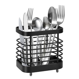 KEEYMENT Kitchen Utensils Holder, Quick Drying Hollow Out Stainless Steel Cutlery Drainer, Kitchen Organiser for Organize Drawers, Countertops and Tableware Storage
