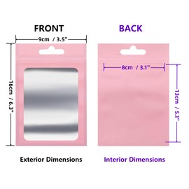 Rimiko 100pcs Ziplock Mylar Bags with Clear Window, Aluminum Foil Sample Bags, Resealable Pouch for Packaging and Food Storage (Pink, 3.5"x6.3")
