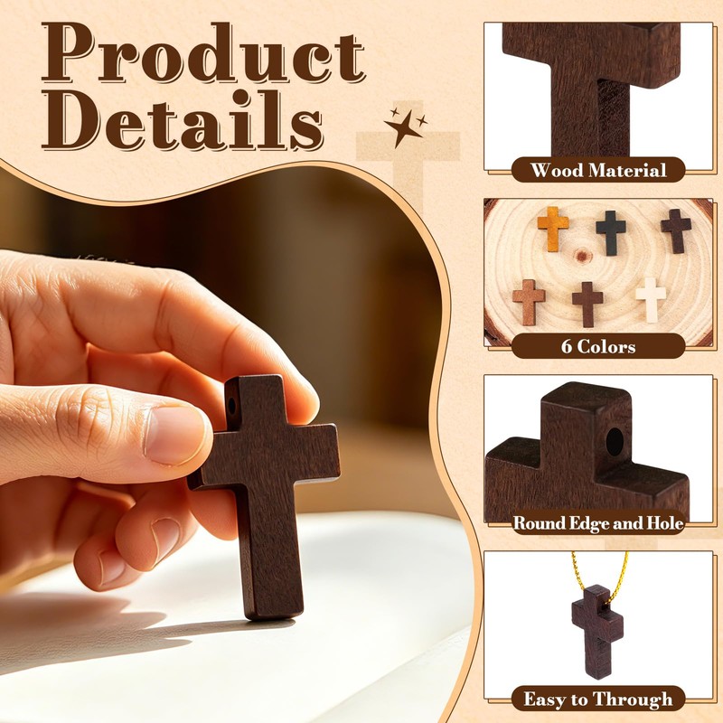 120PCS Small Wooden Cross, 6 Colors Mini Wooden Crosses for