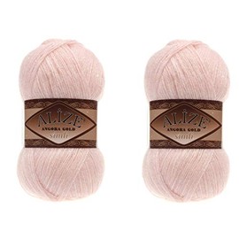 Alize Angora Gold Simli 5% Metallic 20% Wool 75% Acrylic Lot of 2 skn 200gr 1100 ydsYarn Thread Crochet Lace Hand Knitting Turkish Yarn (271 Pink Pearl)