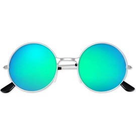BOUBONI Hippie Sunglasses 70s Round Hippie Glasses Party Decoration Sunglasses for Women with Coloured Glasses Cleaning Cloth (Mirrored Green)