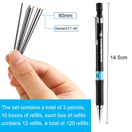 ANTHYTA Set of 3 Mechanical Pencil with 10 Box Lead Refill Pencils Lead Pencil 0.7 HB Mechanical Pencil Automatic Lead Pencil Set Case Pencil Refills for Art Sketching Writing