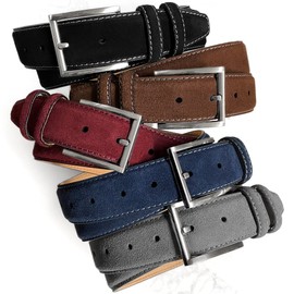 Granada Men's 100% Suede Nubuck Leather Dress Belt 1-3/8" Wide (Navy, 34)