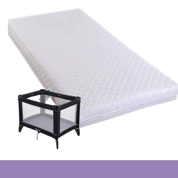 Joie Kubbie Travel Cot compatible and Fit Foam Mattress Extra Soft, Breathable quilted White cover 90 x 52 x 7 cm