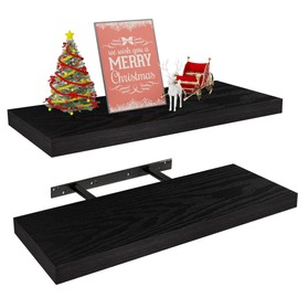Vervida® Black Floating Shelves Bathroom 2 Set of 24 W x 7.9" D Wall Shelves for Kitchen, Bedroom, Storage Shelves for Home Decor, Shelves for Room Wall Invisible Brackets Wall Book Shelves