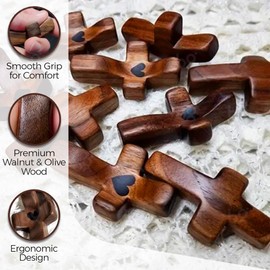 Imerance Cross My Heart,Wooden Cross Fidget Encouragement Gift Fingertip Stress Relief Fidget Cross,Religious Pocket Cross Christian Gifts for Women,Children and Adults（Black 8pcs）