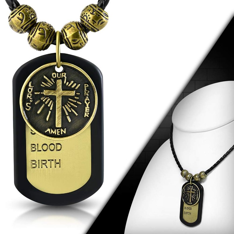 Bungsa Mens Leather Biker Necklace with Brass Pendant, Leather