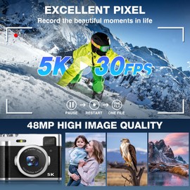 5K Digital Camera, NEZINI 48MP Camera Digital Camera with Double Lens, Vlogging Camera with 32G Card/Viewfinder / 2.8 Inch Screen, Digital Compact Camera Selfie Camera for Beginners, Teenagers