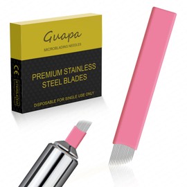 Guapa 50PCS Microblading Eyebrow Tattoo Needles – Pink U18 & S14 Sloped Nano Blades – 0.18mm Fine Stainless Steel Manual Microblades for Precise Hair Strokes – For Artists & Beginners (14 CurvedFlat)