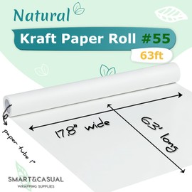 SMART&CASUAL 17.8"×760"(63') White Kraft Wrapping Paper for Craft Gift Bulletin Board Bouquet Flower Table Covering Packing Shipping Moving 80GSM 55LB