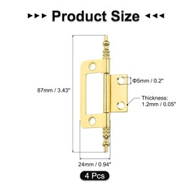 sourcing map 4 Pcs Metal Non-Mortise Hinges, Cabinet Door Hinges for Furniture Hardware Closet Window, Gold