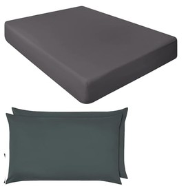 NIYS Luxury Bedding 100% Egyptian Cotton 40CM/16 Extra Deep Fitted Sheets (Charcoal, Double + pillow pair)